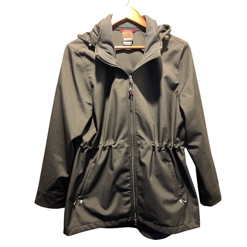 Gerry Womens Black Softshell Hooded Jacket Size XL Adjustable Waist Zip Pockets